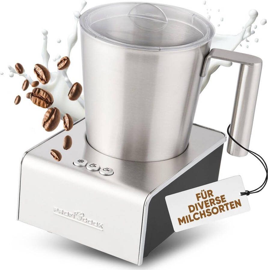 Melkopschuimer PC-MS 1032 Melkopschuimer 3 lichtschakelaars 6 functies 500 ml inhoud 600 Watt Zilverkleur