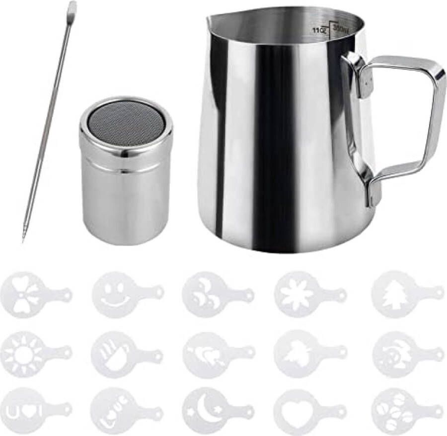 Melkschuimkan 350 ml (12 oz) roestvrijstalen melkkan barista melkkan en latte decoratie kunstpen voor koffie cappuccino opschuimen melk koffiemachine zilver