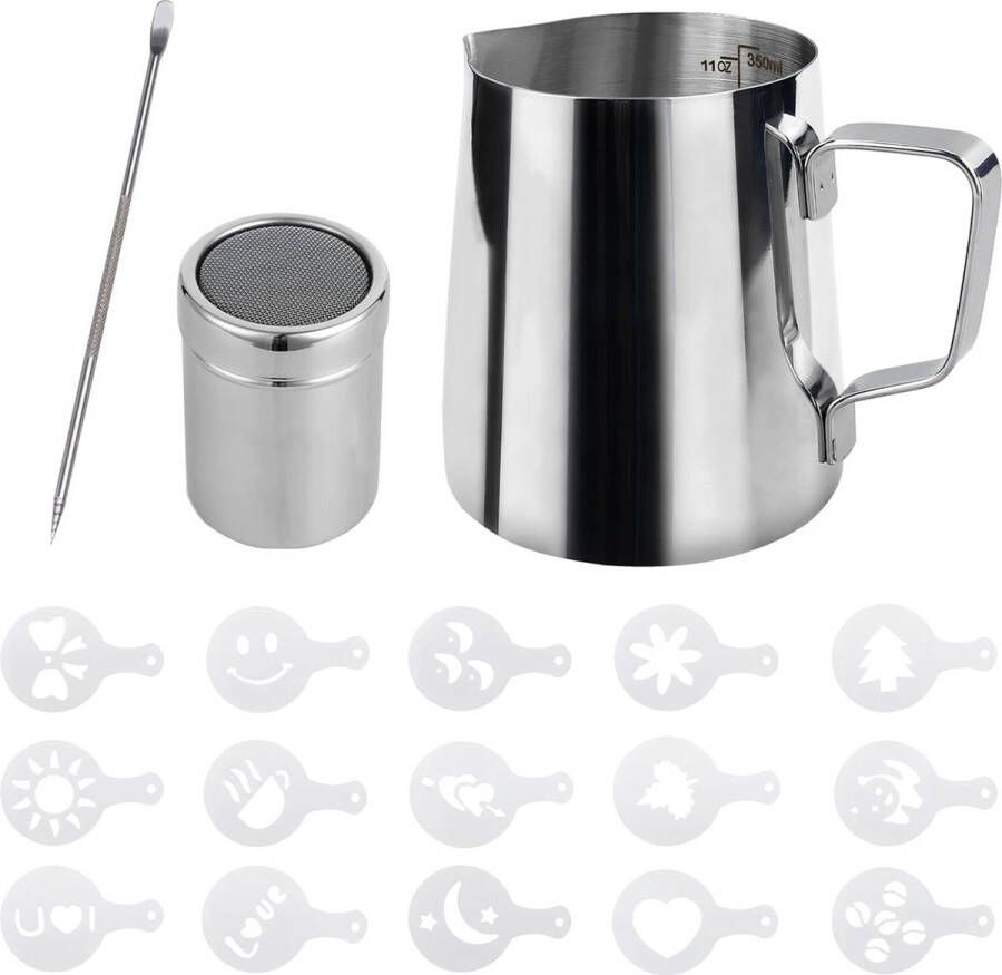 Melkschuimkan 350 ml (12 oz) roestvrijstalen melkkan beker barista melkkan en latte decoratie kunstpen voor het maken van koffie cappuccino opschuimen melk koffiemachine zilver