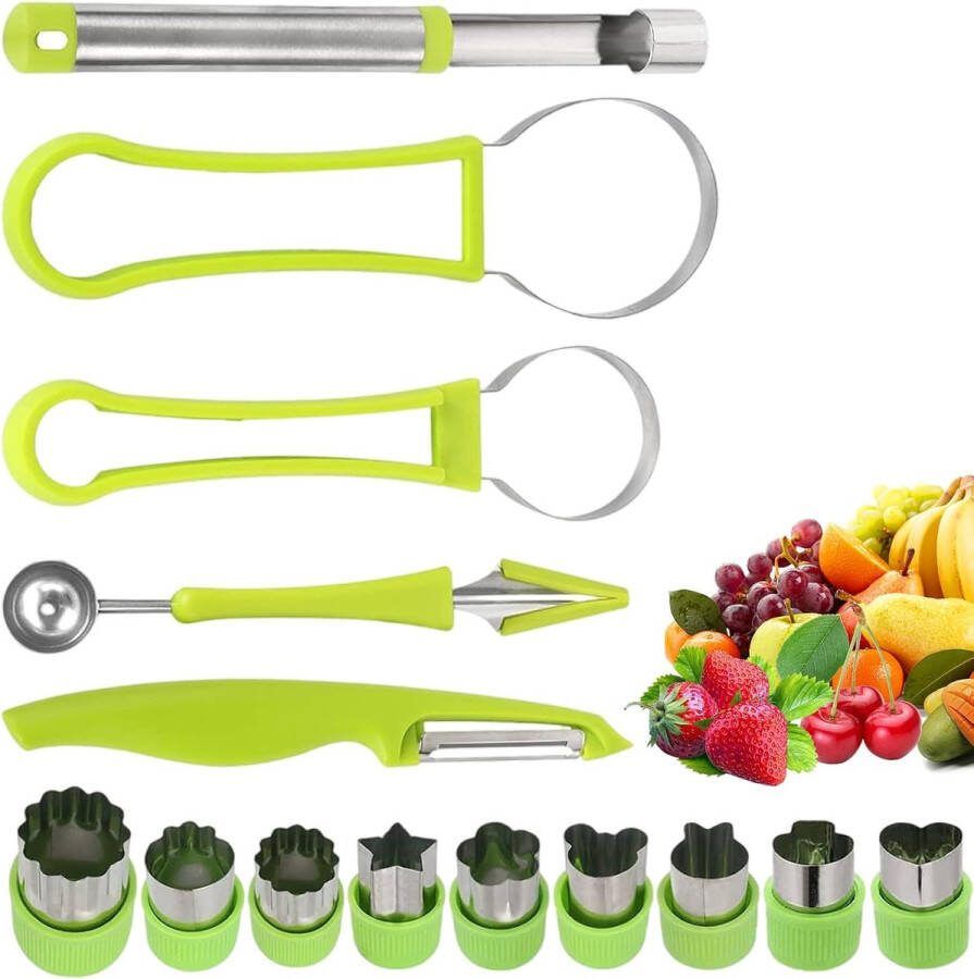 Meloensnijderset 14-delig meloensnijder watermeloensnijder ballensnijder fruitsnijder avocadosnijder groentesnijder Pieksi en stylus