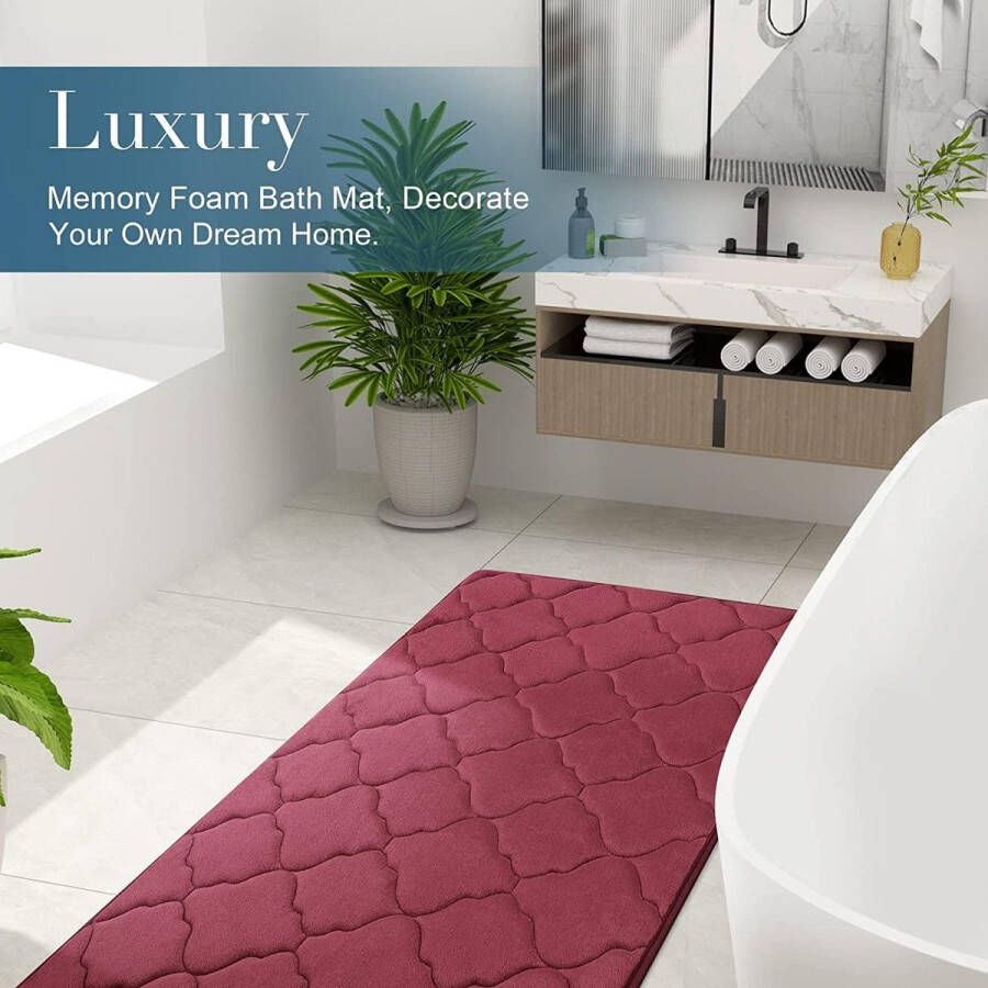 Memory Foam Badkamermat antislip zachte badmat absorberend wasbaar onderhoudsvriendelijk 40 x 60 cm wijnrood