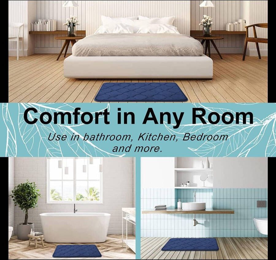 Memory Foam Badkamermat antislip zachte badmat absorberend wasbaar onderhoudsvriendelijk 40 x 60 cm marineblauw