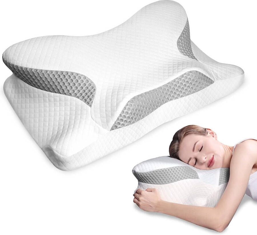 Memory Foam kussen orthopedisch neksteunkussen ergonomisch nekkussen hoofdkussen slaapkussen voor elke slaaphouding grijs