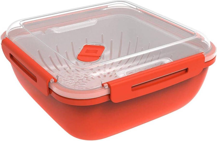Memory Microwave Stoomkoker met zeefinzet voor magnetron kunststof (PP) BPA-vrij rood transparant 1 7 l (19 5 x 19 5 x 9 1 cm)
