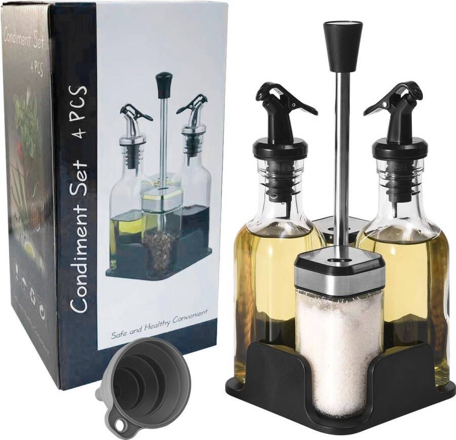 Menage set zout- en peperstrooier olie en azijndispenser set van 2 oliefles 160 ml 2 kruidenpotjes met schroefdeksel van roestvrij staal 120 ml azijn en oliefles set