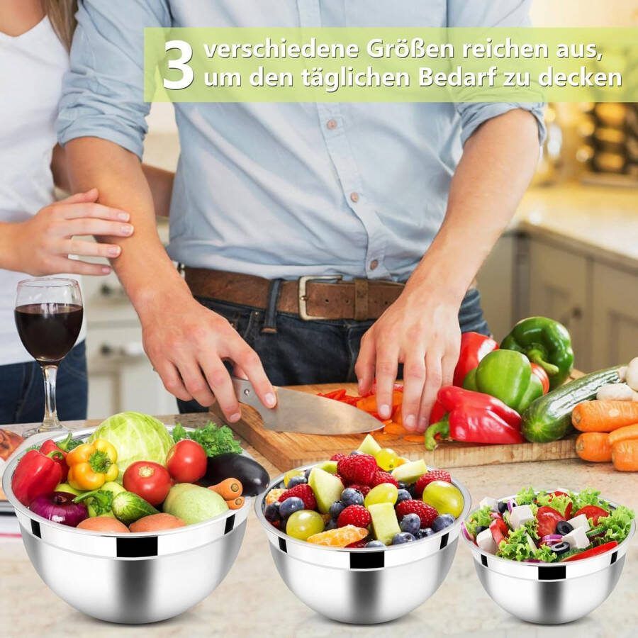 Mengkom roestvrij stalen kom slakom 3-delige set met luchtdicht deksel perfect voor bakken koken stapelbaar en vaatwasmachinebestendig 4 5 l 2 7 l 1 5 l kaki