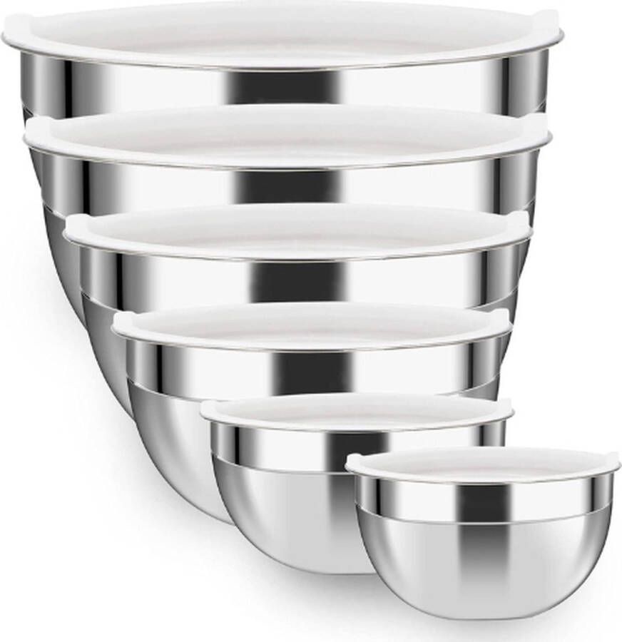 Mengkommen set van 6 Roestvrijstalen Schalen BPA-vrije Deksels Vaatwasmachinebestendig Beslagkom Voedsel kommen Mengschalen