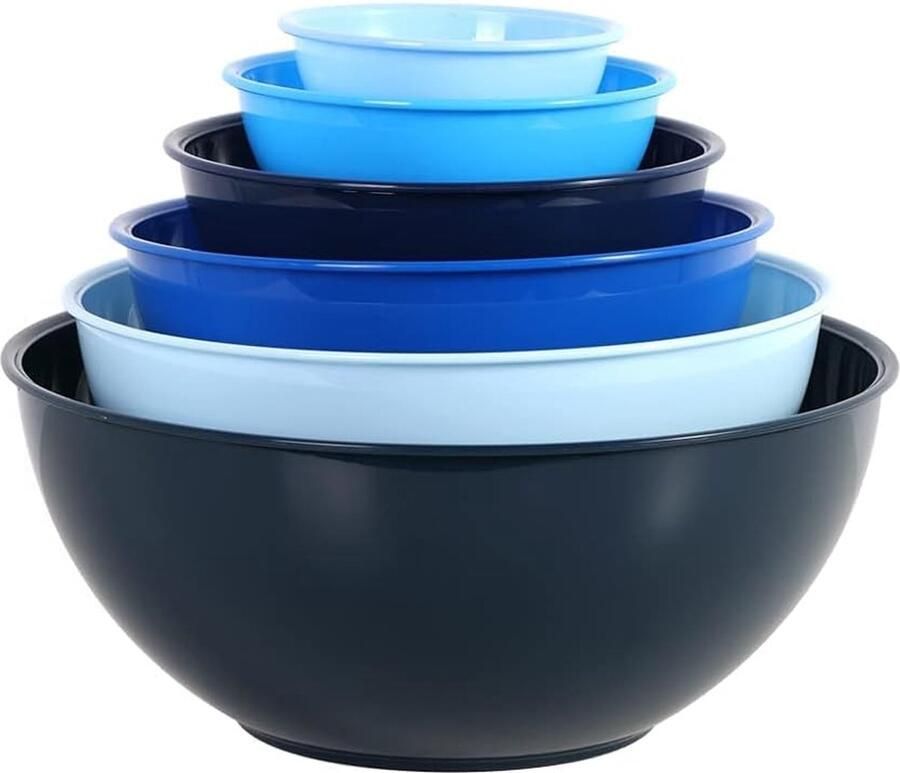 Mengkommenset mengkommen 6 stuks mengkommenset kunststof slakom antislip stapelbare serveerkommen voor de keuken (zonder deksel blauw)