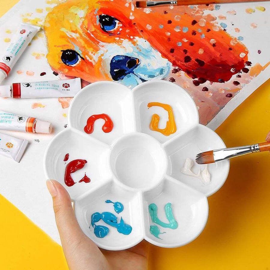 Mengpalet in bloemenvorm in kunststof met 7 verfnoppen voor aquarel- U acrylverf diameter ca. 17 cm kinderen schilderpalet wit (2 stuks)