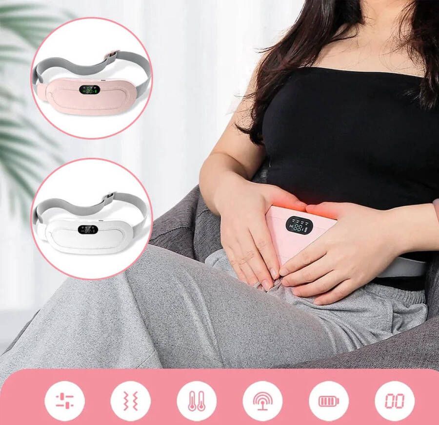 Menstruatie warmteband- Massage- Pijnverlichting- Massagekussen- kruik- Verwarmde Menstruatieband – Verwarmingskussen– Elektrisch Apparaat Verwarmingsmat– Rug Buik– 3 Warmte standen – Triltechnologie – Vibratie Roze- Ivoor Wit- Moederdag- Vrouw