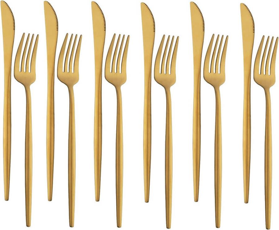 Menumessen menuvorken vorken 6 x tafelmessen 6 x vorken bestek-messenset roestvrij staal dinervork voor thuisgebruik thuis keuken gasten handgepolijst (12 stuks) (zwart)