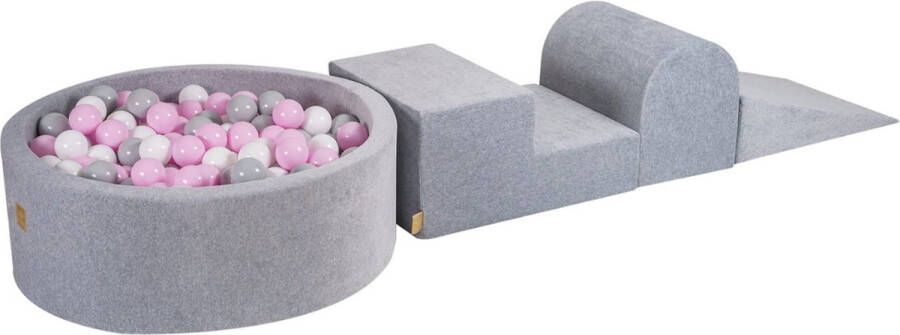 MeowBaby Foam 3 elementen Speelset met Ballenbak 90x30cm met 200 Ballen Gecertificeerd Fluweel grijs; roze grijs wit