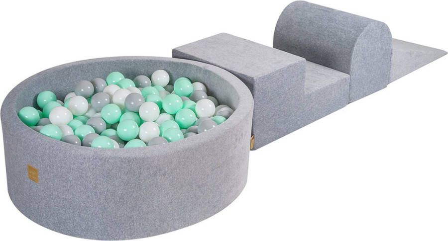MeowBaby Foam 3 elementen Speelset met Ballenbak 90x30cm met 200 Ballen Gecertificeerd Fluweel grijs; mint grijs wit