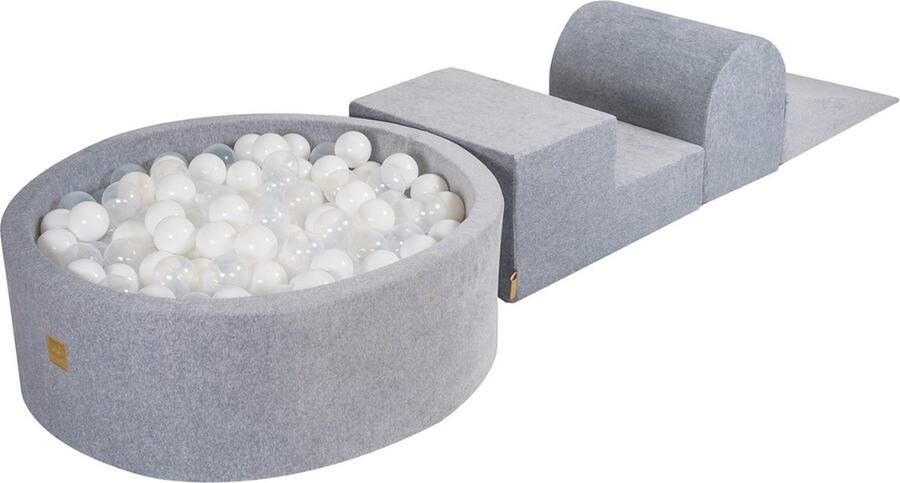 MeowBaby Foam 3 elementen Speelset met Ballenbak 90x30cm met 200 Ballen Gecertificeerd Fluweel grijs; wit transparant