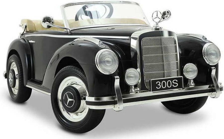 Mercedes 300S classic zwart 12 volt kinderauto met leder stoel rubberbanden en vele opties! | Elektrische Kinderauto | Met afstandsbediening