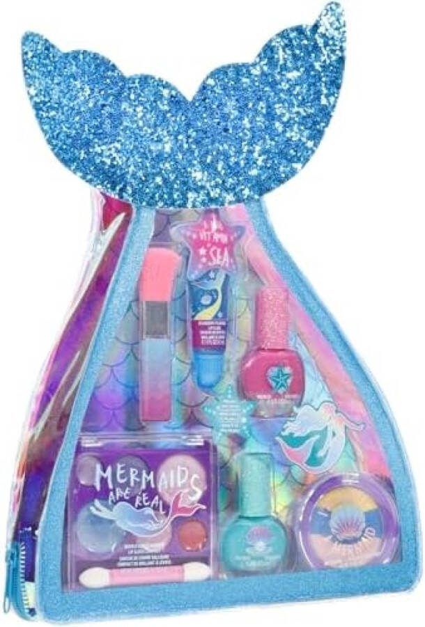 Mermaid Vibes-make-upset met 8 stuks inclusief lipgloss nagellak body Shimmer en meer in zeemeermintas vanaf 3 jaar voor feestjes logeerpartijen en make-overs