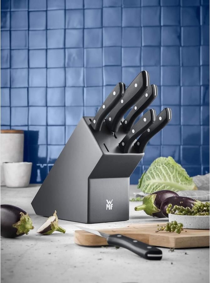Messenblok met messenset 7-delig keukenmessenset met messenhouder & touch keukenschaar 21 cm huishoudschaar met zaagslijpen schaar keuken Cromargan roestvrij staal softgrip rood