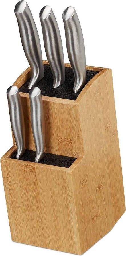 Messenblok van bamboe voor keukenmessen Universele messenhouder met borstel 255x115x18 cm Natuurlijk design Messenblok