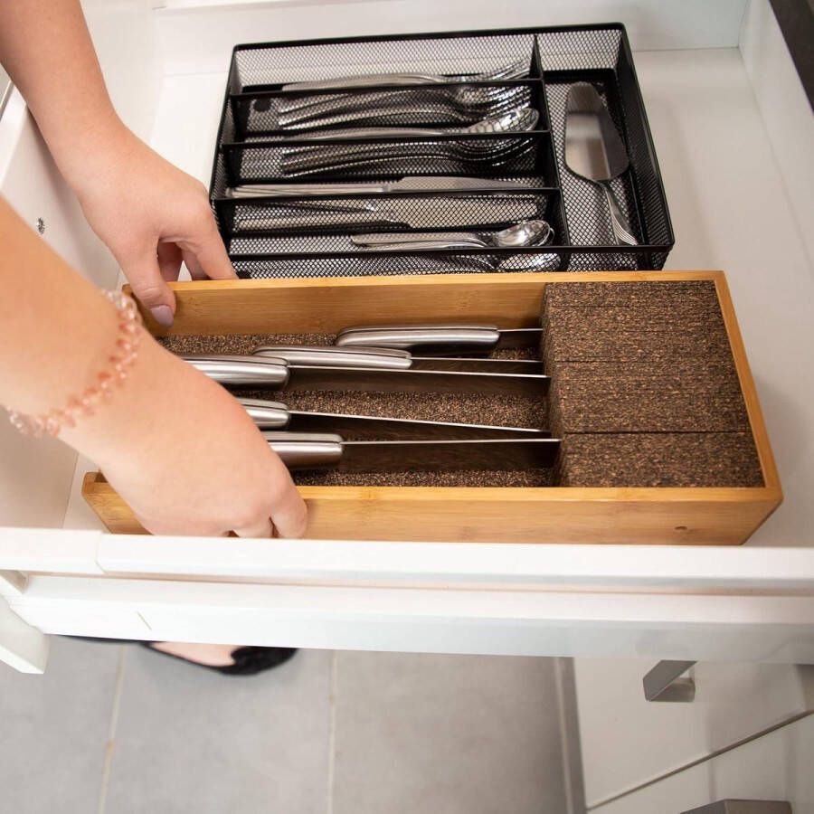 Messenhouder bamboe kurken bodem lade-organizer 65 x 38 x 335 cm natuur
