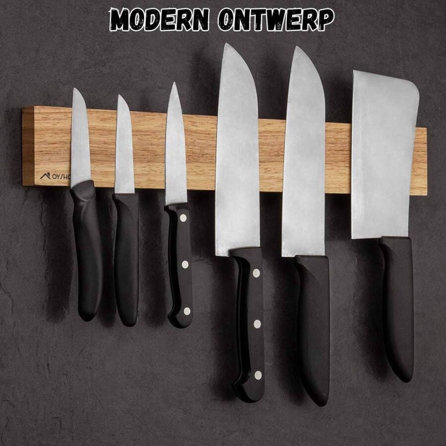 Messenhouder Magnetisch Natuurlijke Houtnerf Magnetische Messenhouder: Roestvrij Staal Ruimtebesparend Eenvoudige Installatie