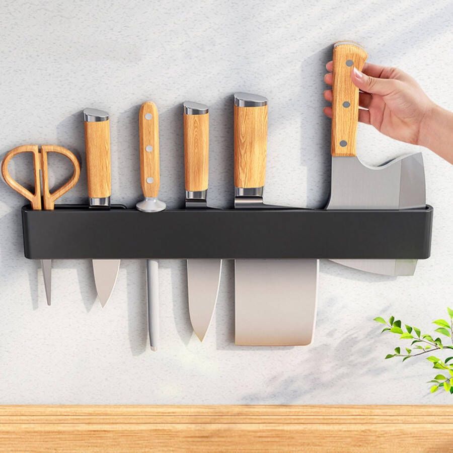 Messenhouder van roestvrij staal zelfklevend wandmontage 40 cm zwart extreem eenvoudige montage messenhouder voor keukengerei of gereedschap
