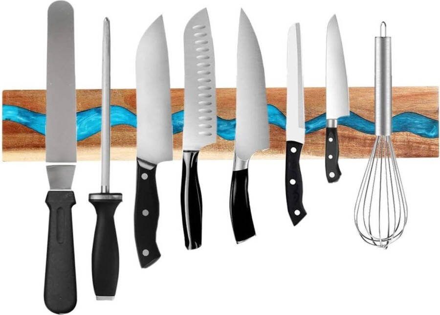 Messenhouder voor muur van hout en hars Gebruik als magnetische messenstrip voor keukengerei en gereedschap Magnetic strip knife holder