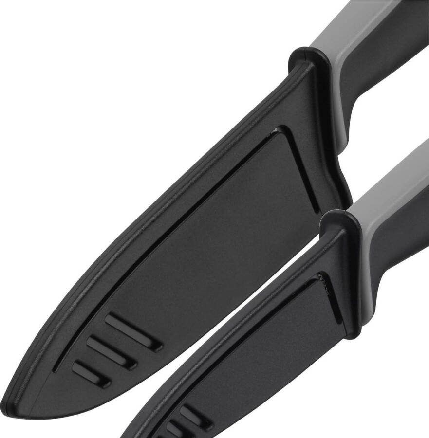 Messenset 2-delig zwart Koksmes (13 cm) Universeelmes (9 cm) Anti-Slip Soft-Touch Handvat Corrosiebestendig Zuurbestendig Incl. Beschermkap
