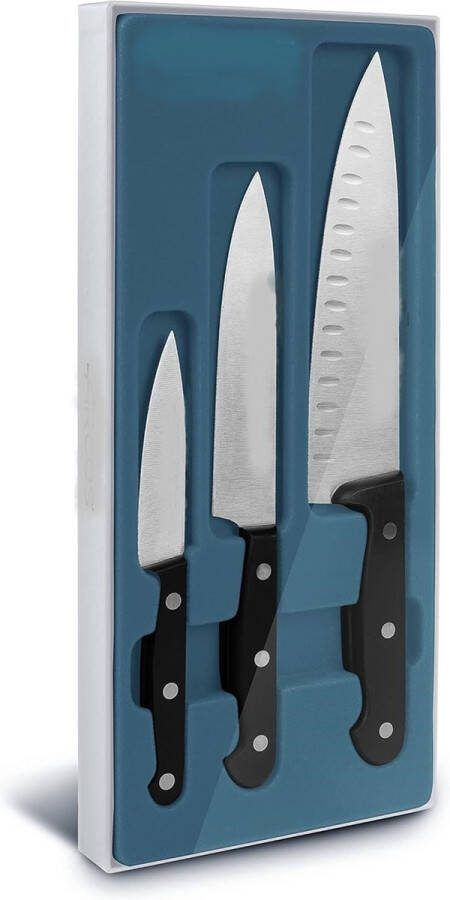 Messenset met 3 basic-keukenmessen set met roestvrijstalen lemmet en handvat van polyeximethyleen vaatwasmachinebestendig universele serie zwart