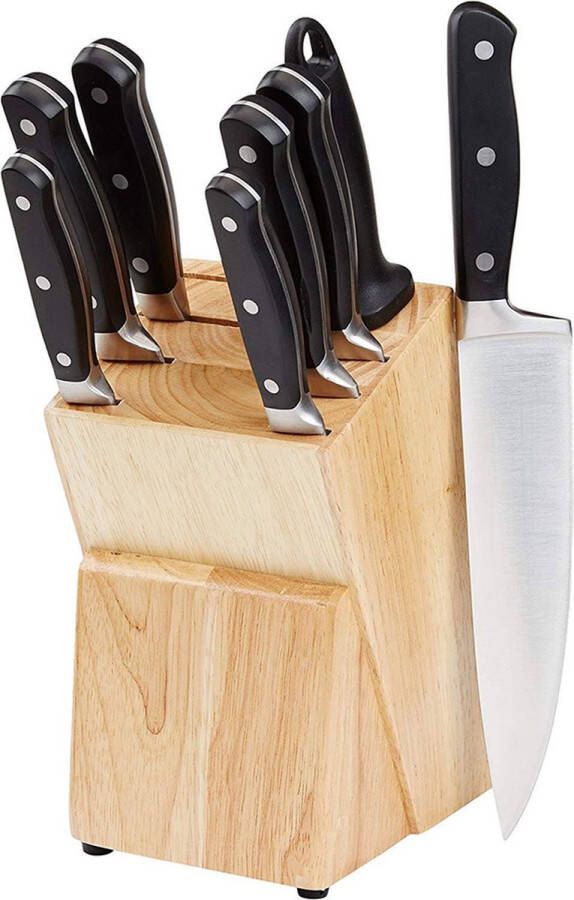 Messenset met Blok Messensets Messenblok Koksmessen Keukenmessen Set RVS Super Scherp Zwart met Hout Blok