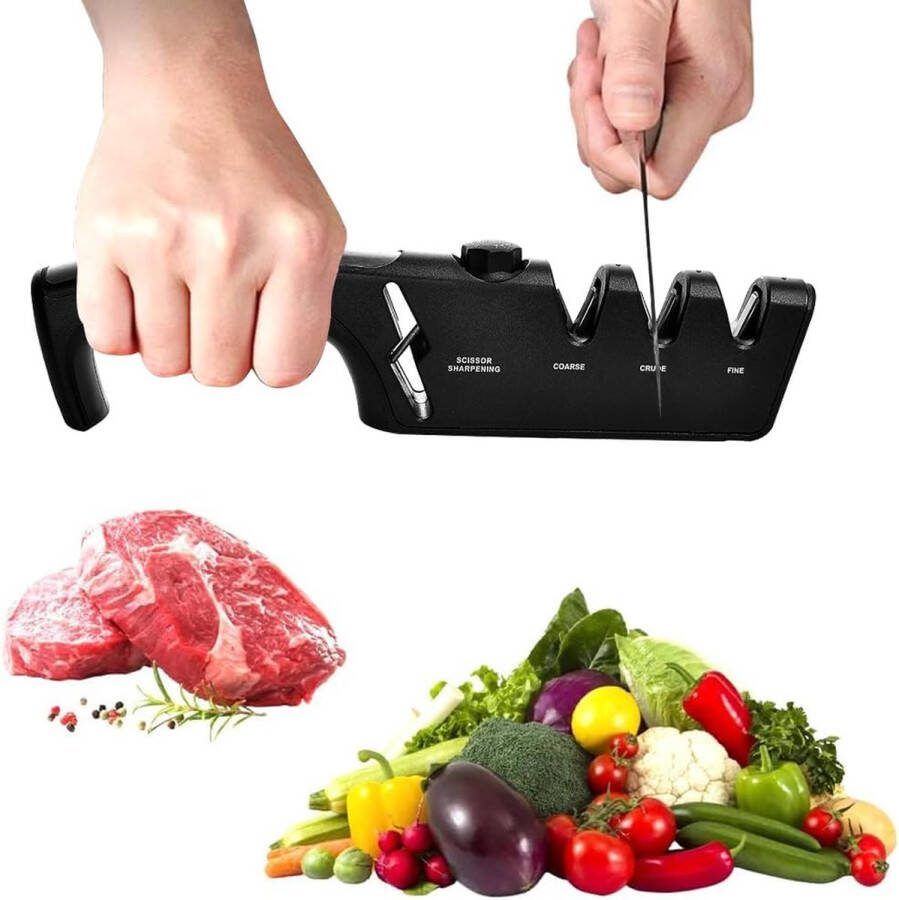 Messenslijper 4-in-1 messenslijper met schaarslijper 6 standen verstelbaar ergonomisch mes slijpen handmatige messenslijper voor chef-kok en thuis (stijl 2 zwart)