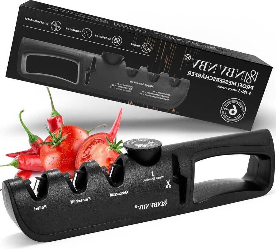 Messenslijper 4-in-1 Messenslijper met schaarslijper 6 standen verstelbaar Professionele messenslijper Ergonomisch mes slijpen Zwart Zwarte Slijper