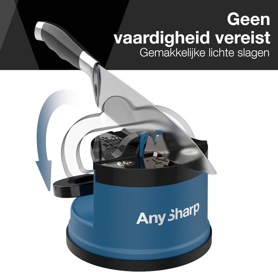 Messenslijper Handsfree Veiligheid PowerGrip Zuigkracht Veilig Slijpen van Alle Keukenmessen Ideaal voor Gehard Staal & Kartel Compact Blauw