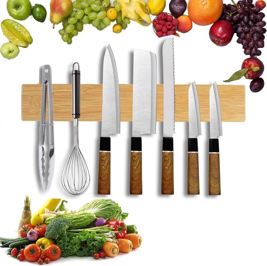 Messenstrip 40 cm Magnetische Messenhouder Acacia Houten Messenmagneet Opbergrek voor Metaalwaren Magnetic strip knife holder