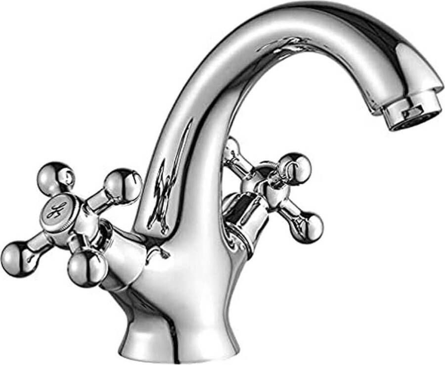 Messing Wastafelkraan Warme en Koude Mengkraan Vintage Stijl Dubbele Handgreep Messing Chrome