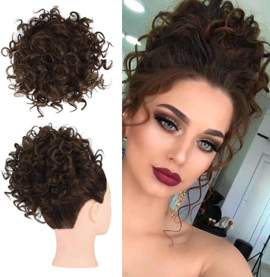 Messy Bun Haarstuk Korte Krullen Paardenstaart Verlenging Synthetisch Haar Scrunchies Vrouwen Medium Bruin