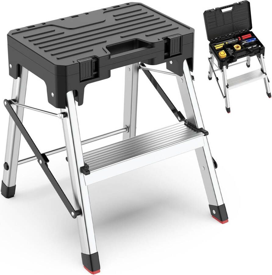 Met 2 treden vouwladder aluminium opstapkruk met opbergruimte voor gereedschap multifunctionele ladder lichtgewicht trapladder maximale belasting 150 kg