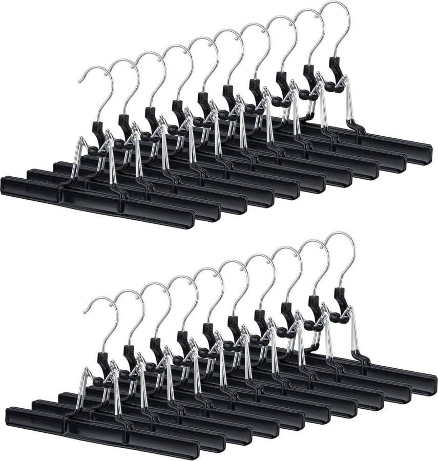 Metaal broekhanger set van 20 haken 360° draaibaar klemmen met rubber 26 cm zwart
