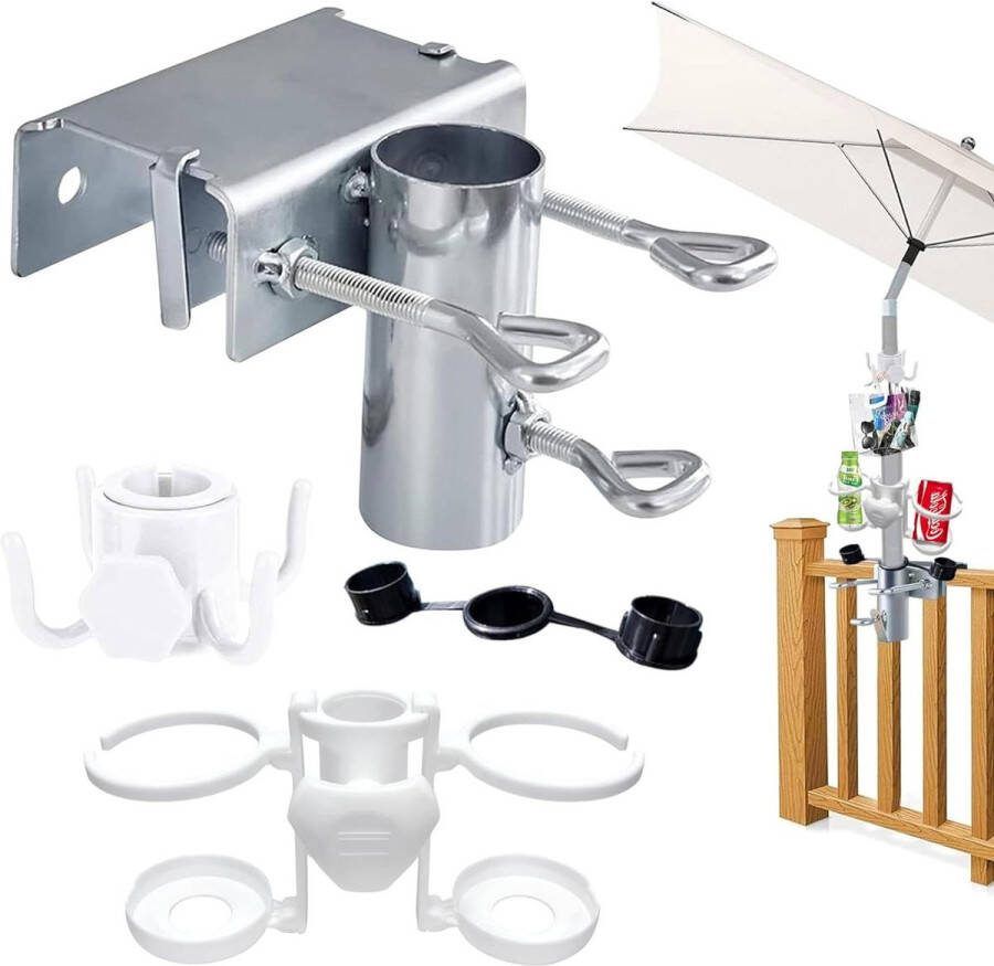 Metaal tafelklem parasolhouder met haken voor terras of tafel Tuin terras balkon relingams. Parasol klem