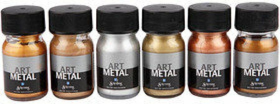 Metaalverf 6 Verschillende Metallic Kleuren Art Metal 12x30 ml
