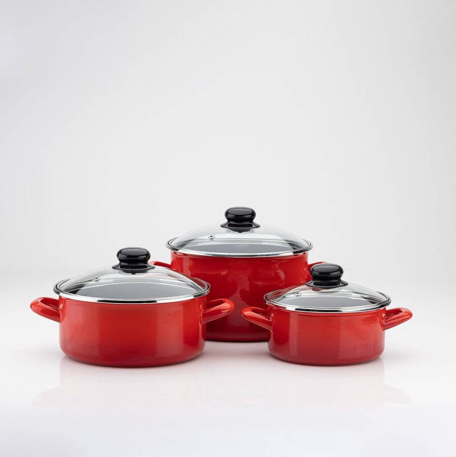 Metalac Standard 196224 6-delige Inductie Emaille Kookgerei Set Rood