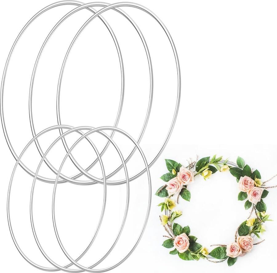 Metalen bloemen trap 6 stuks metalen bloemen hoepel dromenvanger hoepel 10 cm 15 cm metalen ambachtelijke ringen kransen macrame DIY handwerk bruiloft krans decoratie (zilver)