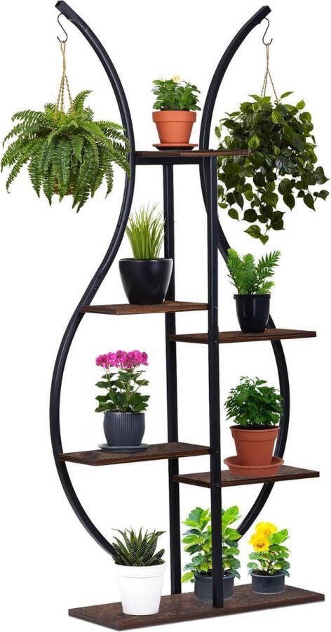 Metalen bloemen trap Plantentraphouder binnen hout desktop metalen frame plantenrek 6-tier hout bloemenrek plantenrek outdoor indoor kamerhoek woonkamer balkon terras binnenplaats
