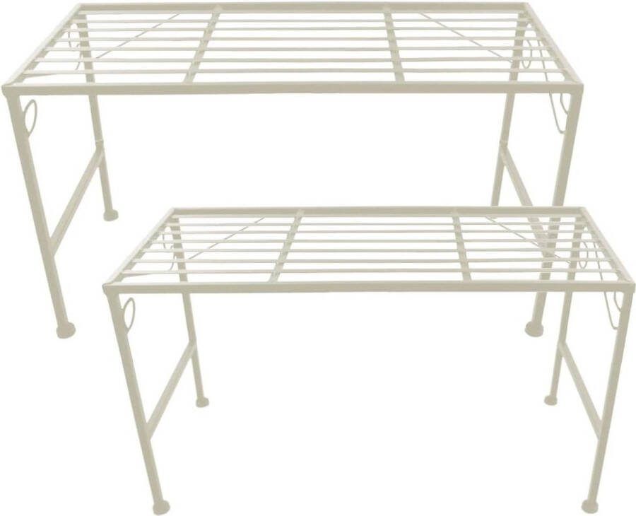 Metalen bloementrap crème 2-delig inklapbare 2-traps bloemenbank plantenrek voor balkon PrimoLiving P-149