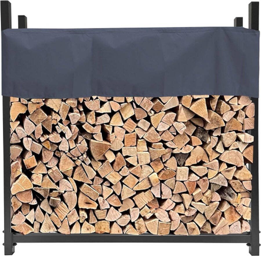Metalen Brandhoutrek XL Houtopslag 115x25x115cm Haardhoutrek met Beschermhoes Brandhoutopslag Grijs
