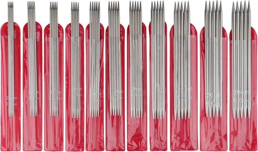 Metalen breinaaldenset 2 0-6 5 mm roestvrij staal dubbelpuntige breinaalden met breiaccessoires 55 stuks naaldenspelset en gereedschap 20 cm korte rechte breinaalden voor sokken en kleine