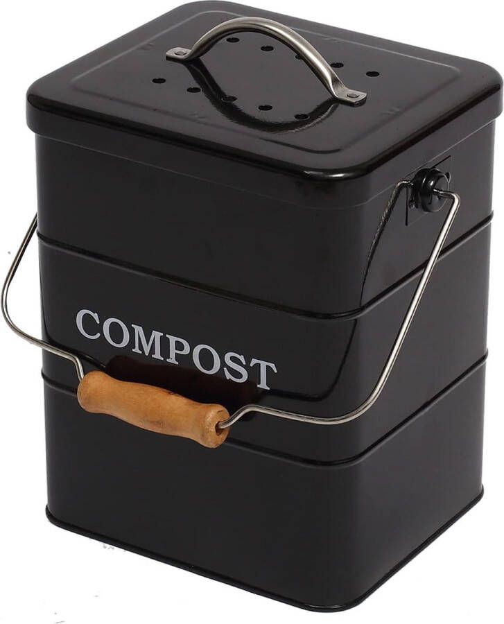 Metalen compostbak met deksel organische afvalbak voor de keuken werkblad en onderkast mini-composter organische afvalbak van 6 liter keuken klein container compostbak met koolstoffilter zwart