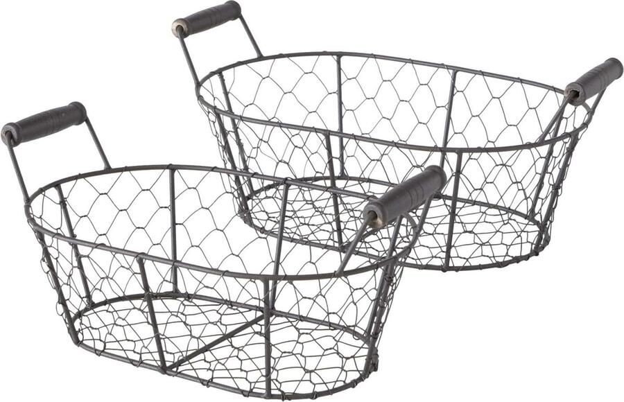Metalen decoratieve mand draadmand broodmand fruitmand set van 2 gesorteerd grijsbruin Lengte: 26-31cm Breedte: 15 5-17cm Hoogte: 12 5-13cm