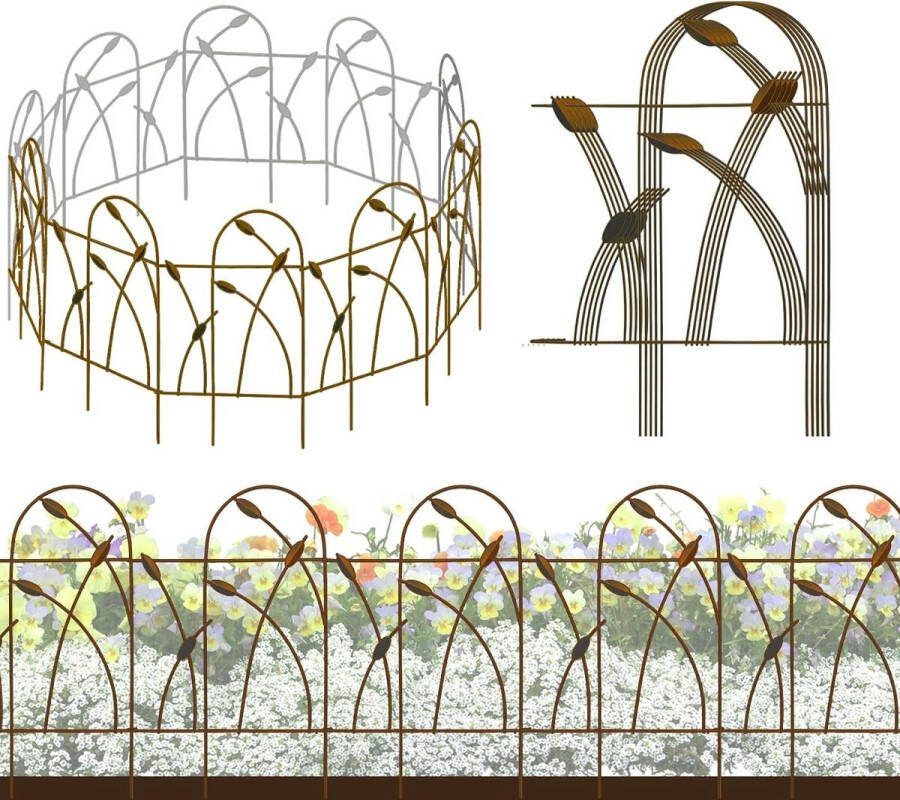 Metalen decoratieve tuinafscheidingspanelen 82 cm hoog x 50 cm breed Set van 10 panelen (totale lengte 49 m) Geen graven hek Roestvrij Smeedijzeren landschapsschermen Bloembed Bomen Dierenbarrière