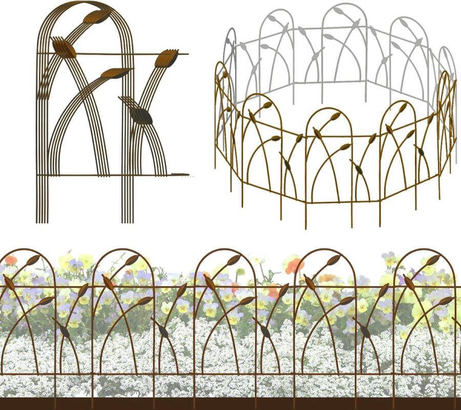 Metalen decoratieve tuinhekrand 81 cm x 4 87 m roestvrij smeedijzeren landschapshek voor bloembed bomen dierenbarrière (brons)