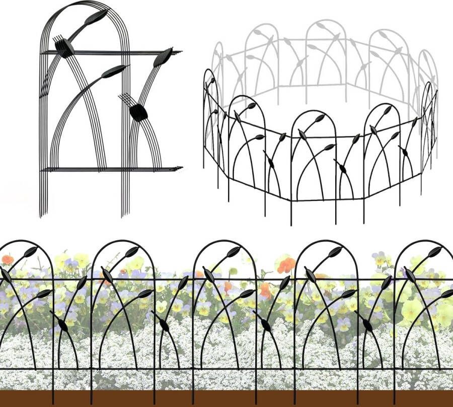 Metalen decoratieve tuinhekrand 81 cm x 4 87 m roestvrij smeedijzeren landschapshek voor bloembed bomen dierenbarrière